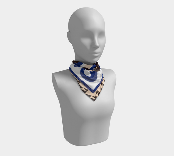 Blue, Beige and Brown Silk Charmeuse Scarf "Intertwined" 26" x 26"