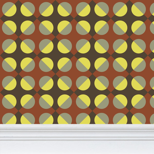 Circular Squares Wallpaper in Brown & Rust