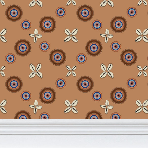 Cowrie Shells and Eyes Wallpaper in Butterscotch