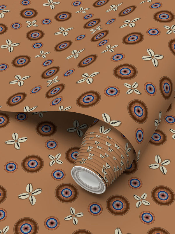 Cowrie Shells and Eyes Wallpaper in Butterscotch
