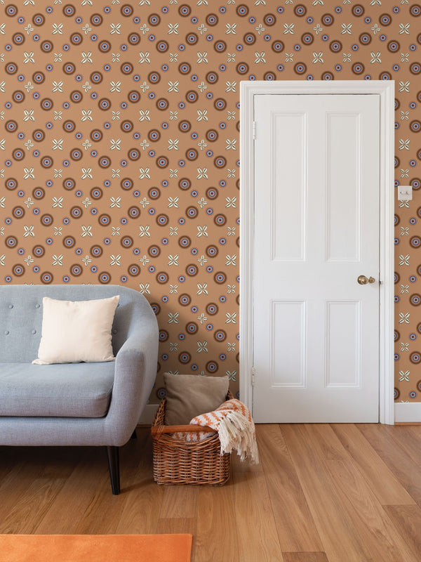 Cowrie Shells and Eyes Wallpaper in Butterscotch