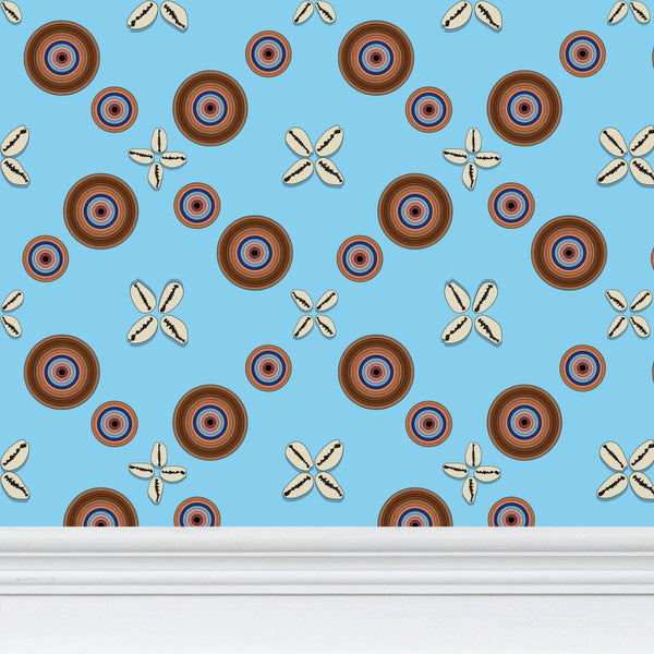 Cowrie Shells and Eyes Wallpaper in Cornflower