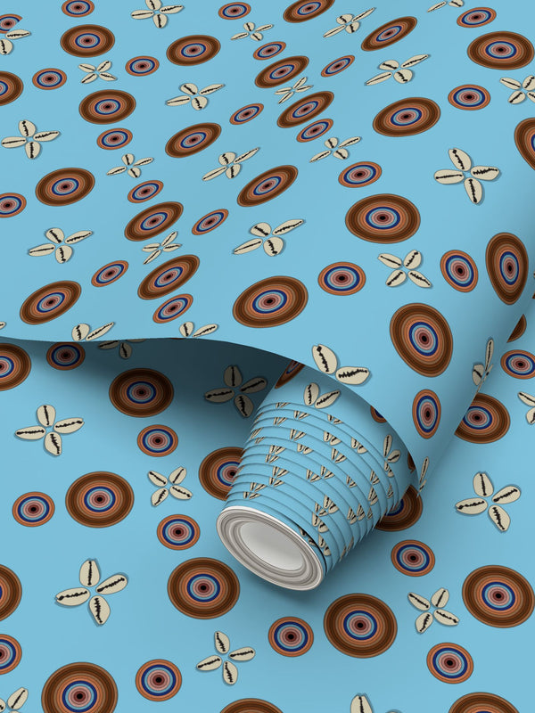Cowrie Shells and Eyes Wallpaper in Cornflower