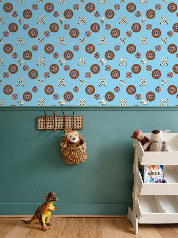 Cowrie Shells and Eyes Wallpaper in Cornflower