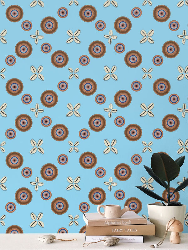 Cowrie Shells and Eyes Wallpaper in Cornflower
