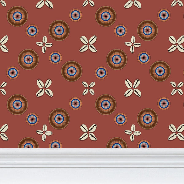Cowrie Shells and Eyes Wallpaper in Rust