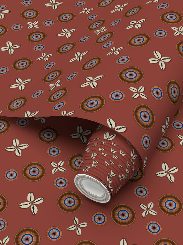 Cowrie Shells and Eyes Wallpaper in Rust