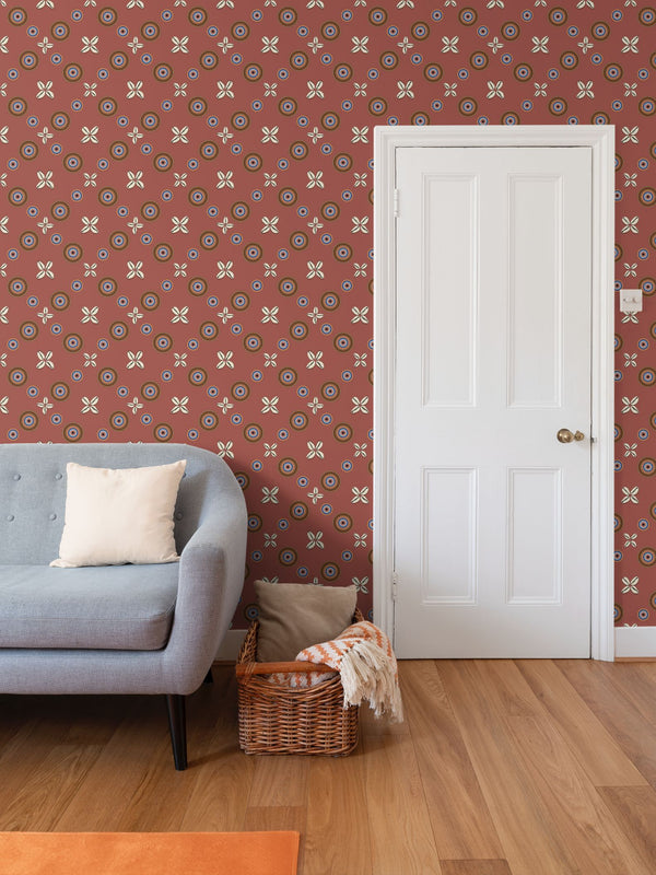 Cowrie Shells and Eyes Wallpaper in Rust