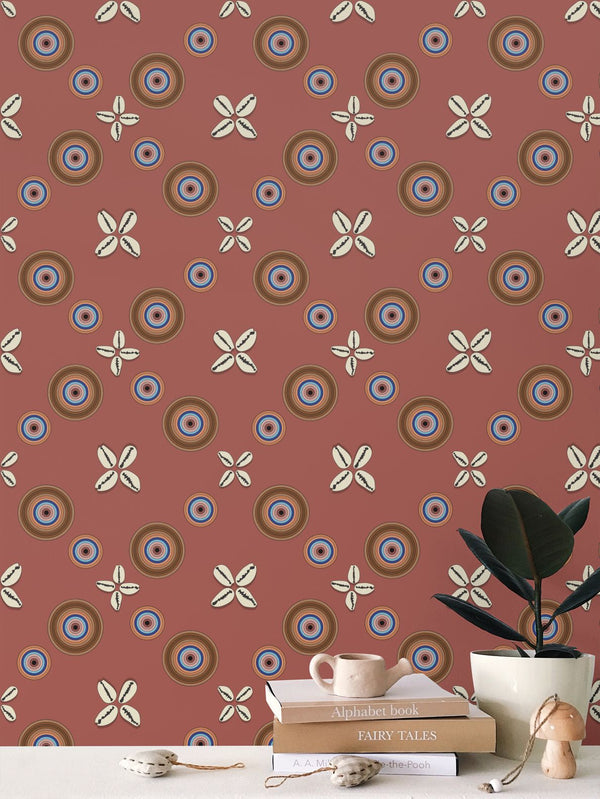 Cowrie Shells and Eyes Wallpaper in Rust