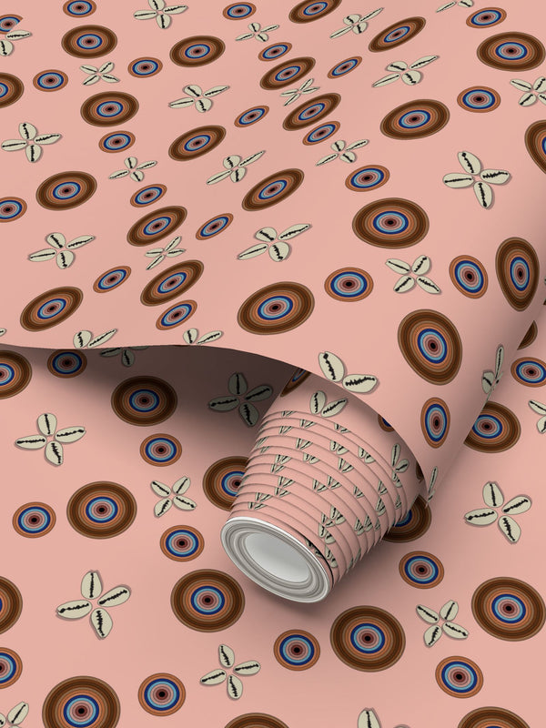 Cowrie Shells and Eyes Wallpaper in Tea Rose