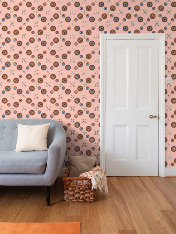 Cowrie Shells and Eyes Wallpaper in Tea Rose
