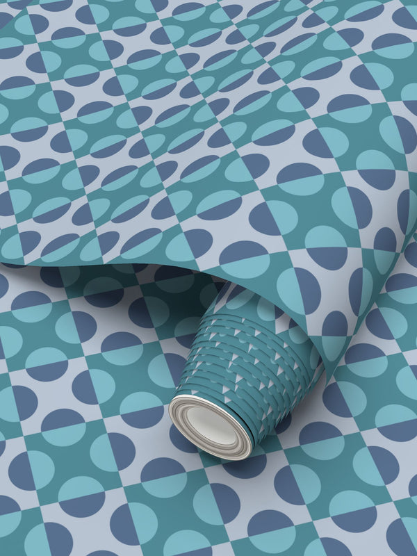 Circular Squares Wallpaper in Carolina Blue & Turquoise