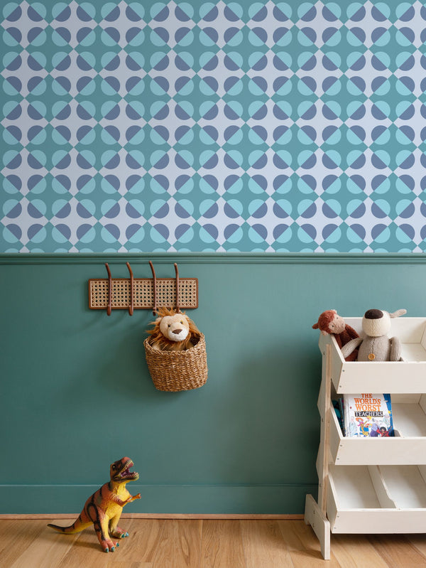 Circular Squares Wallpaper in Carolina Blue & Turquoise