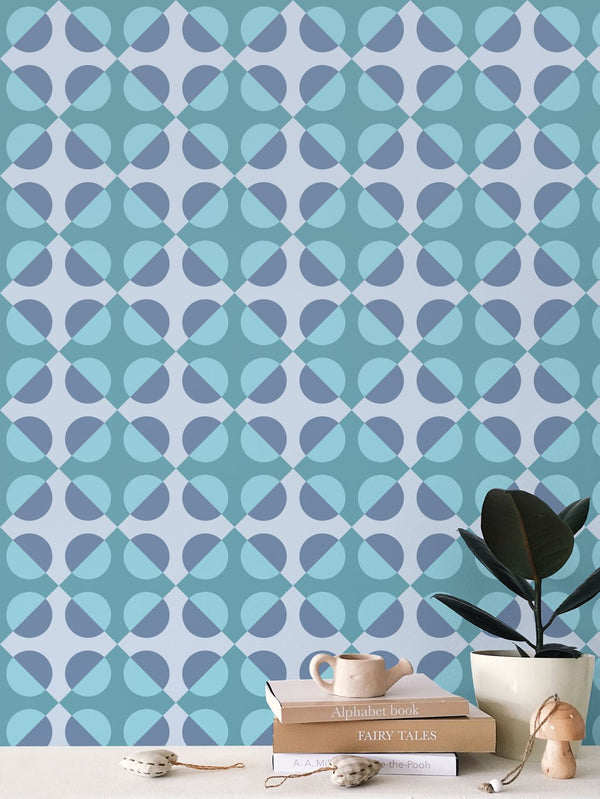 Circular Squares Wallpaper in Carolina Blue & Turquoise