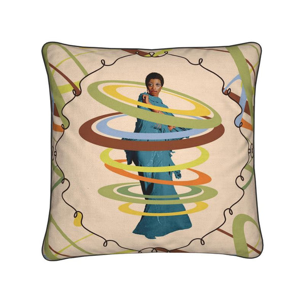 Black Auntie Aesthetic Cotton Linen Pillow Cover with Black Piping  16x16