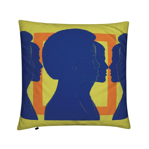 Face to Face to Face Saffron Cotton Linen Pillow Cover  16" x 16"