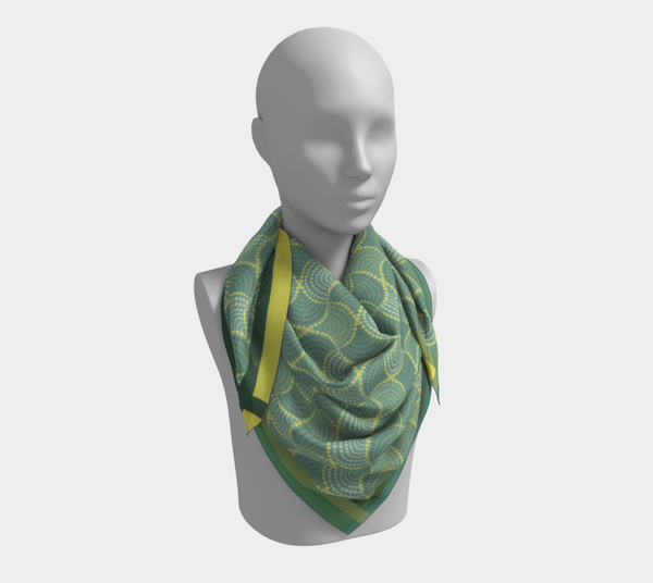 Green and Gold Silk Charmeuse Scarf The Madhuri 26" x 26"
