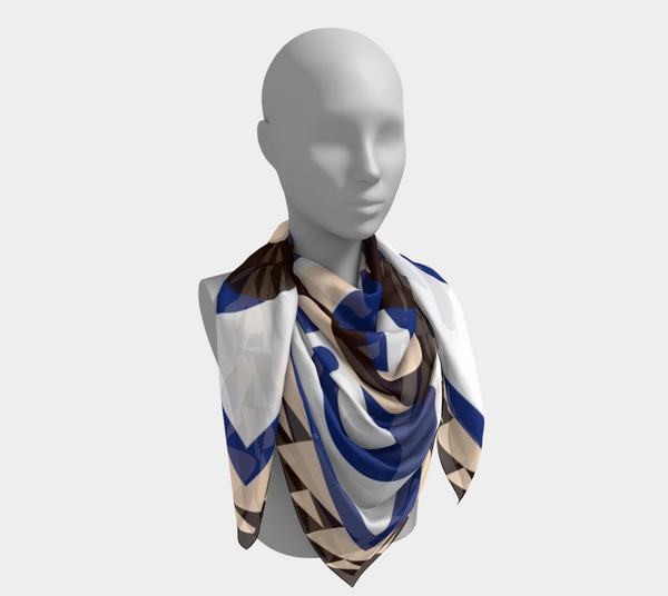 Blue, Beige and Brown Silk Charmeuse Scarf "Intertwined" 26" x 26"