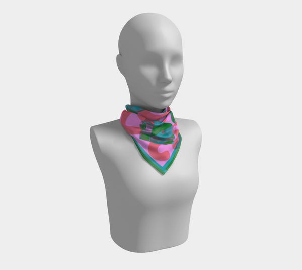 Teal and Green Frame Silk Charmeuse Scarf "Super 8" 26 in x 26 in