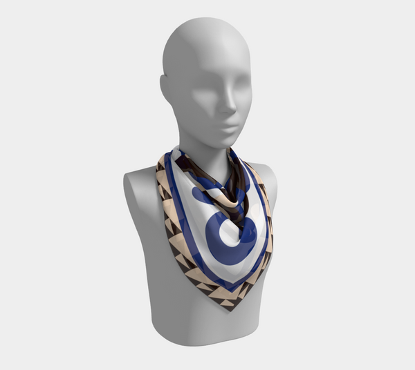 Blue, Beige and Brown Silk Charmeuse Scarf "Intertwined" 26" x 26"