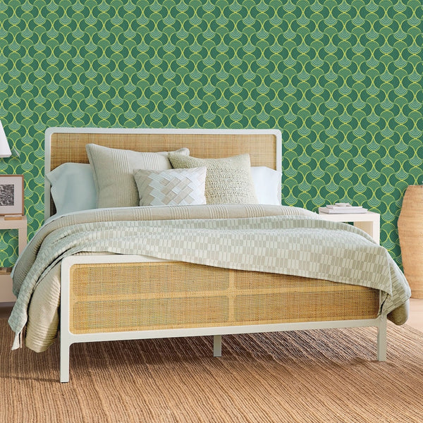 The Madhuri Wallpaper in Green and Gold